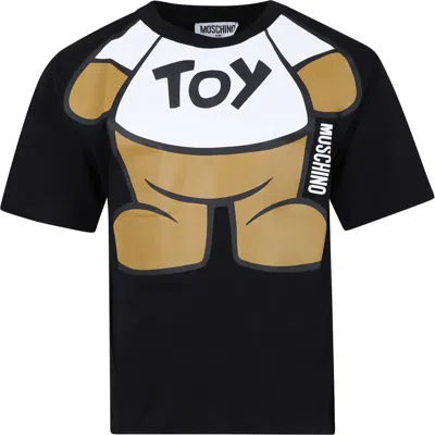 Moschino Kids' Black T-shirt For Boy With Teddy Bear In Nero