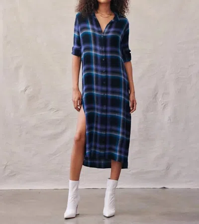Bella Dahl Duster Dress In Teal And Violet Plaid In Multi