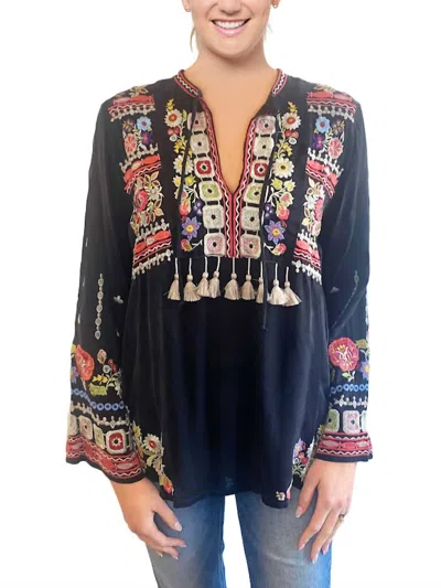 Johnny Was Coriander Embroidered Blouse In Black Multi