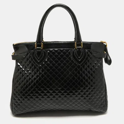 Roberto Cavalli Quilted Patent Leather Grand Tour Tote In Black
