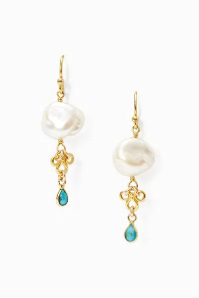 Chan Luu Loop Earrings In White Pearl And Turquoise In Multi