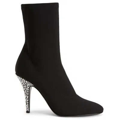 Giuseppe Zanotti Cotton Crystal-heel Ankle Booties In Black