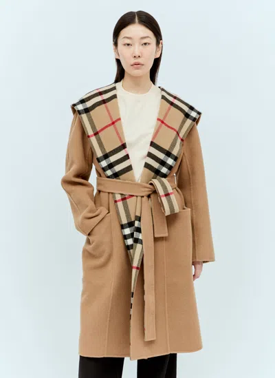 Burberry Wool Wrap Coat In Brown