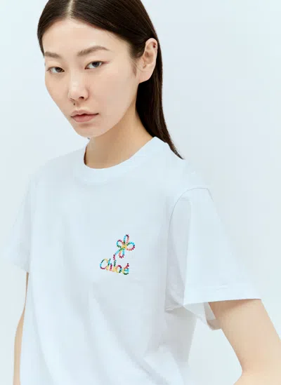 Chloé Multicolor Embroidered Logo T-shirt With In White