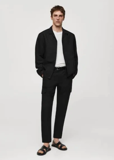 Mango Man Slim-fit Linen-blend Overshirt Black