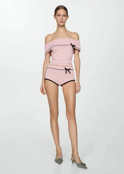 Mango Contrast Shorts With Bow Detail Pastel Pink