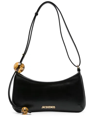 Jacquemus Le Bisou Perle Embellished Leather Shoulder Bag In Black