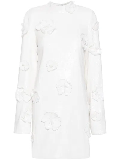 Rotate Birger Christensen Floral-appliqué Sequin Minidress In White