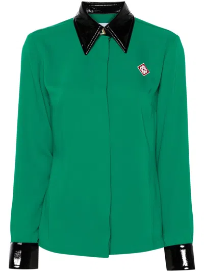 Casablanca Contrast-collar Crepe Shirt In Green