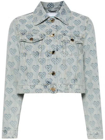 Casablanca Heart Monogram-jacquard Denim Jacket In Blue