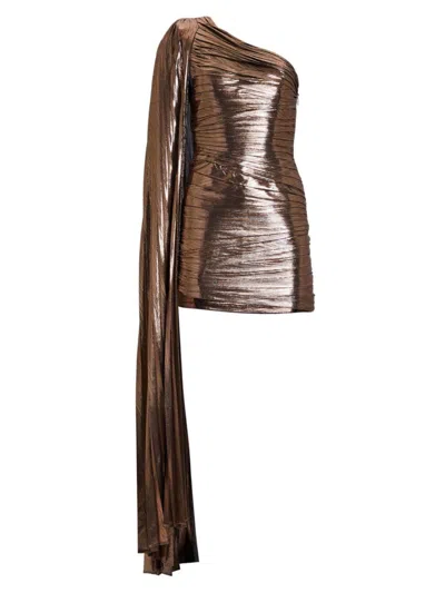 Retroféte Karena Shoulder-drape Metallic Mini Dress In Metallic Bronze