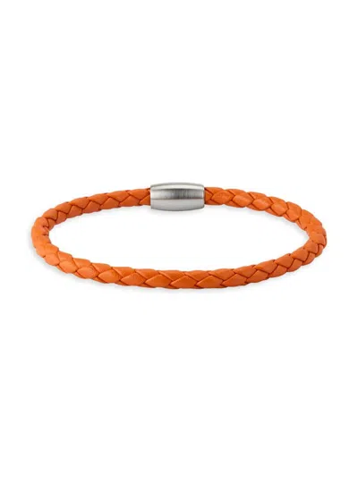 Jan Leslie Men's Braided Leather Magnetic Bracelet In Orange