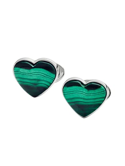 Jan Leslie Men's Heart Malachite & Sterling Silver Cufflinks In Green