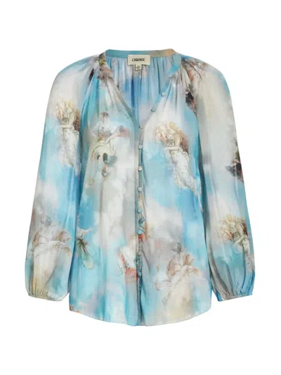 L Agence Teagan Puff-sleeve Blouse In Light Blue Multi Renaissance