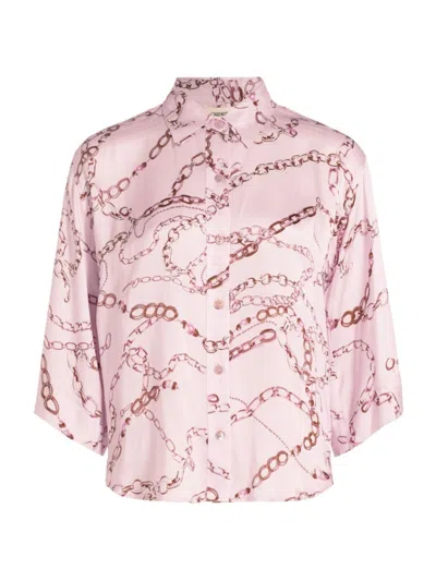 L Agence Women's Patrice Chain-print Silk Button-front Blouse In Lilac Snow