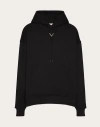 Valentino Cotton Hoodie With Metallic V Detail In Black