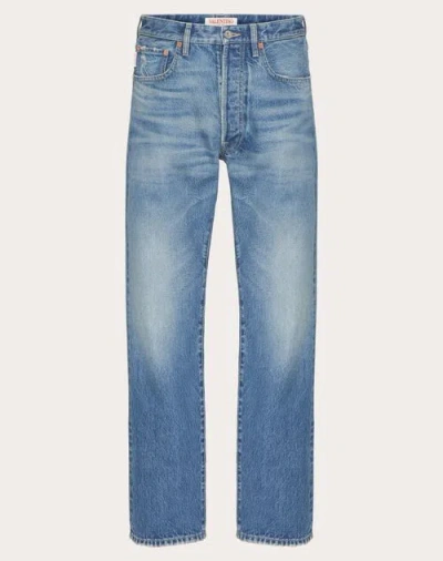 Valentino Denim Trousers With Metallic V Detail In Blue