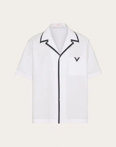 Valentino Cotton Poplin Bowling Shirt With Rubberised V Detail In White