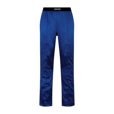 Tom Ford Logo Waist Satin Pyjama Trousers In Blue