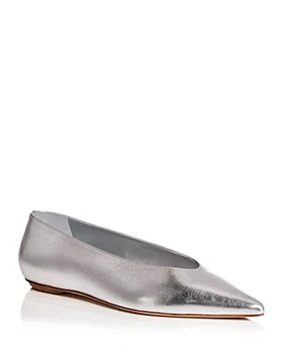 Stuart Weitzman Lina Metallic Point-toe Ballerina Flats In Silver
