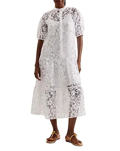 Ted Baker Womens White Claarey Floral-motif Tiered Woven Midi Dress