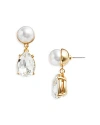 Kenneth Jay Lane Women's Goldtone, Imitation Pearl & Glass Crystal Drop Earrings In Silver/white