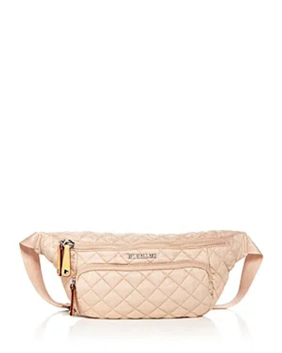 Mz Wallace Metro Quilted Nylon Sling Bag In Mushroom/silver