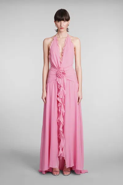 Blumarine Dress In Rose-pink Silk In Geranio