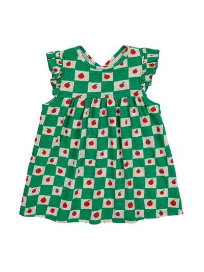 Bobo Choses Babies' Printed Organic Cotton Dress W/ruffles In White,green