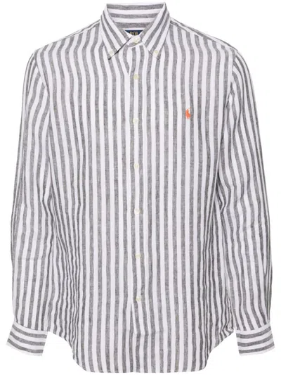 Polo Ralph Lauren Striped Linen Shirt In B Olive White