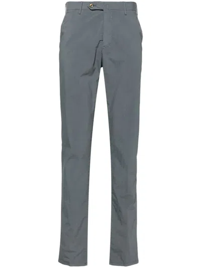 Pt01 Double Dye Stretch Light Popeline Slim Flat Front Pants In Medium Grey