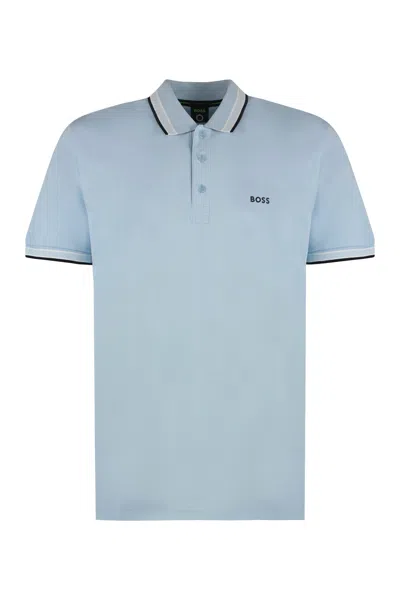 Hugo Boss Logo-embroidered Cotton Piqué Polo Shirt In Light Blue