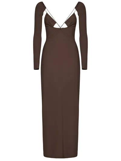 Amazuìn Issad Sleeves Long Dress In Brown