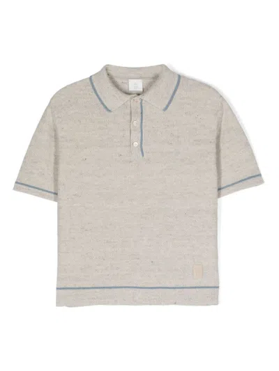 Eleventy Kids' Grey Knitted Polo Shirt With Blue Stripes
