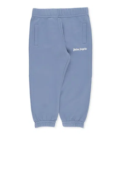Palm Angels Babies' Logo-print Cotton Track Pants In Blue