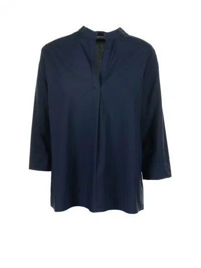 Via Masini 80 Blue Long-sleeved Blouse In Blu Navy