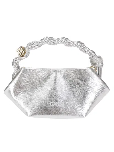Ganni Mini Bou Top Handle Bag In Silver
