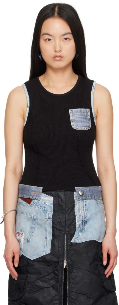 Andersson Bell Kris Denim-trim Tank Top In Black