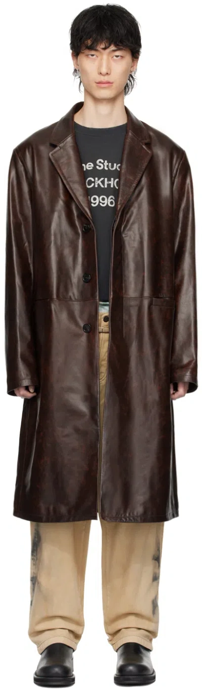 Acne Studios Single-breasted Leather Coat In Brown