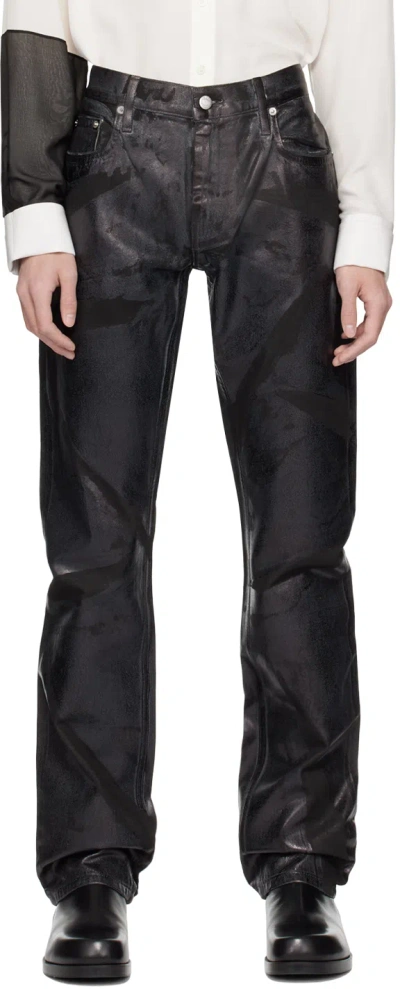 Helmut Lang Men's Low-rise Metallic Foil Denim Relaxed-leg Jeans In Black Distress Metal