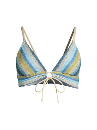 Robin Piccone Women's Lyra Striped Triangle Bikini Top In Blue Honeydew