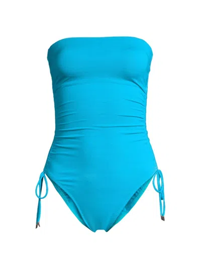 Robin Piccone Aubrey Strapless Cinched One-piece Swimsuit In Cyan Blue