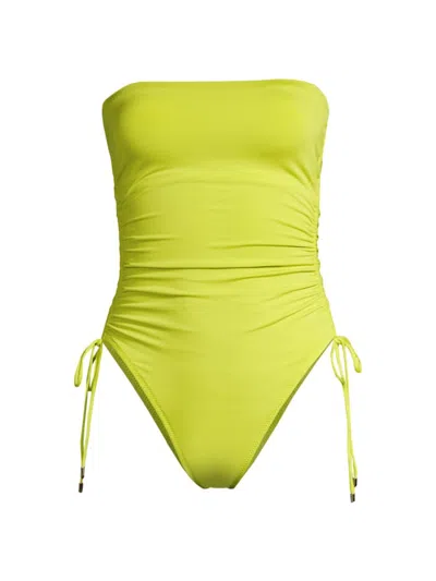 Robin Piccone Aubrey Strapless Cinched One-piece Swimsuit In Honeydrew