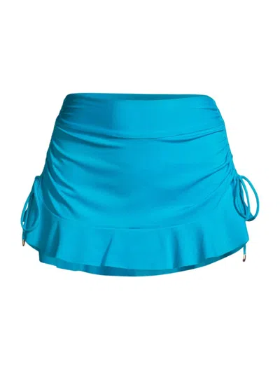 Robin Piccone Aubrey Ruched Cover-up Miniskirt In Cyan Blue