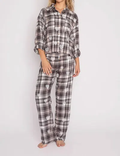 Pj Salvage Mad For Plaid Long Sleeve Pajama Top In Charcoal In Grey