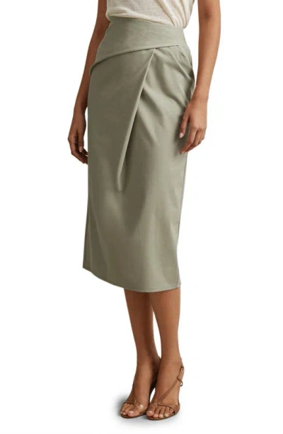 Reiss Womens Khaki Nadia Wrap-front High-rise Stretch Cotton-blend Midi Skirt