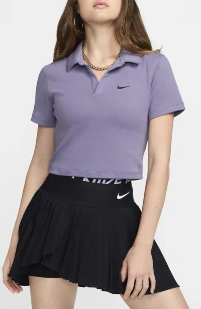 Nike Women's  Sportswear Essential Short-sleeve Polo Top In Purple