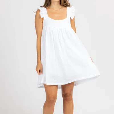 Olivaceous Linen Ruffle Strap Mini Dress In Optic White