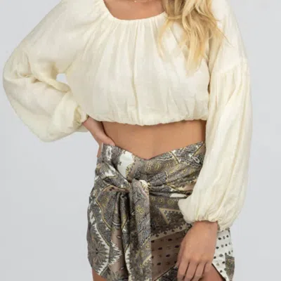 Emory Park Puff Sleeve Bubble Crop Top In Ivory In White