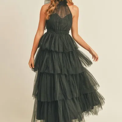 Mable Tiered Tulle Halter Dress In Black